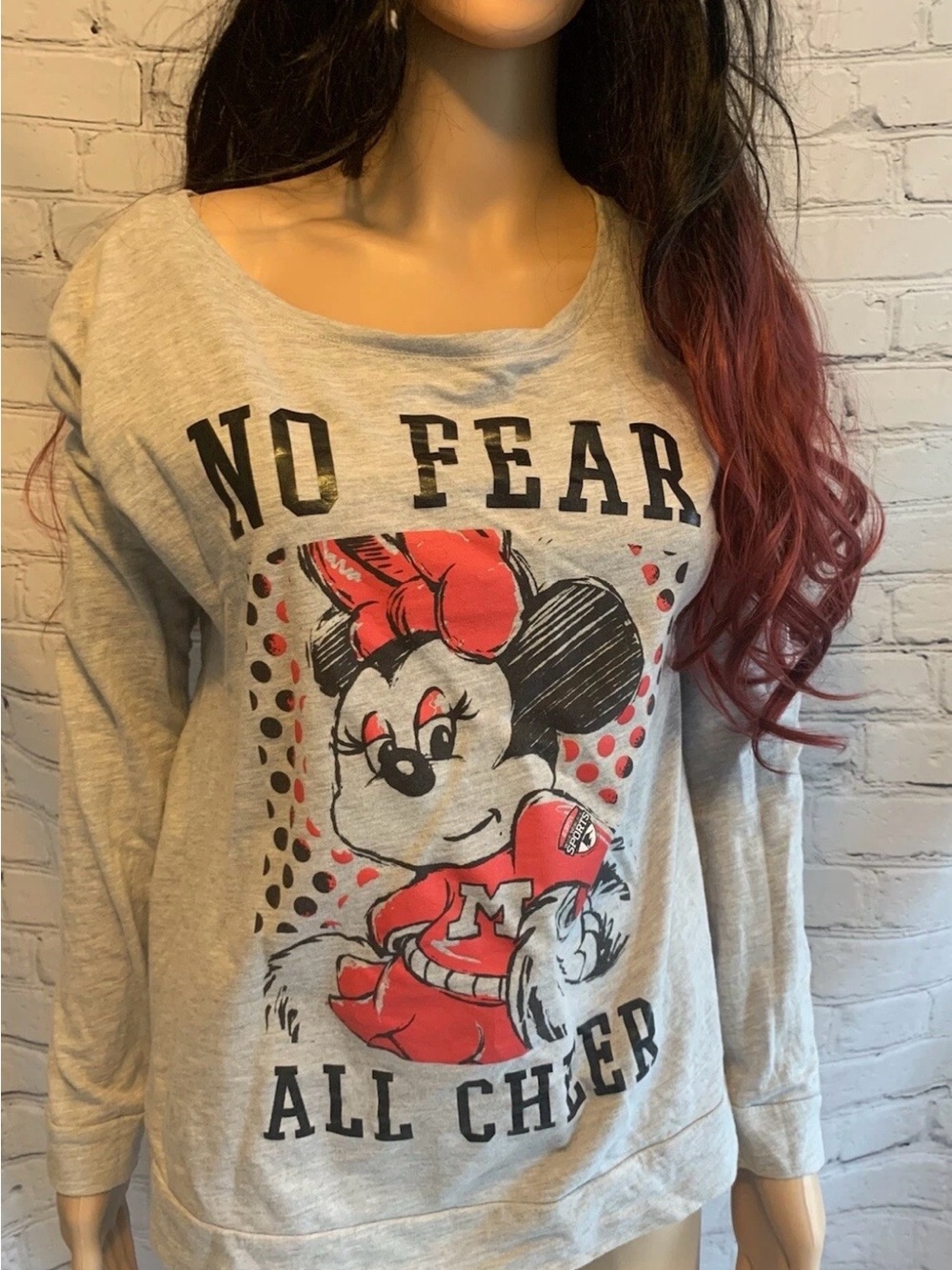 Rare Walt Disney World Disney Parks Long Sleeved Top Minnie Mouse Cheerleader L